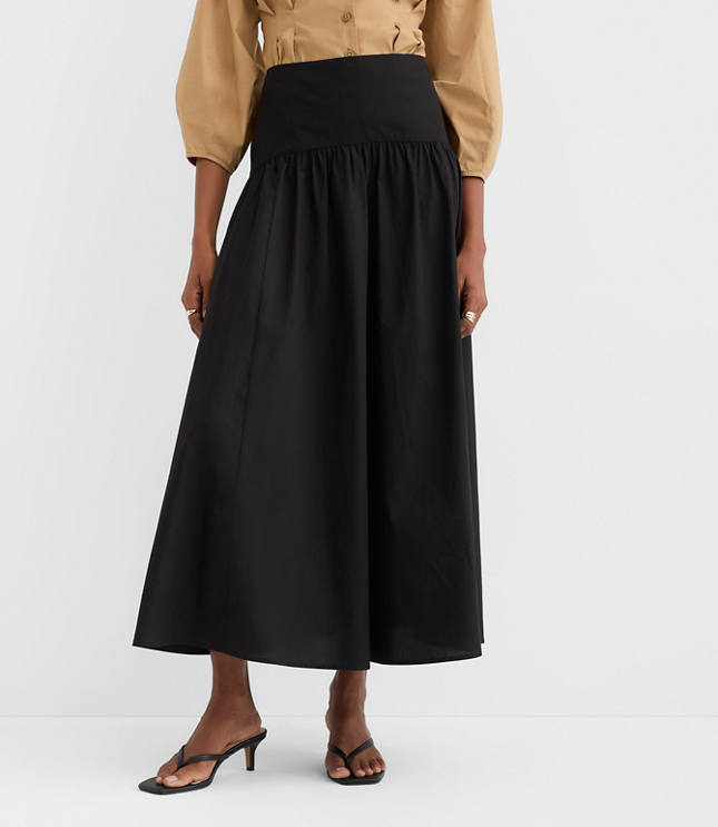 Yoke Poplin Maxi Skirt
