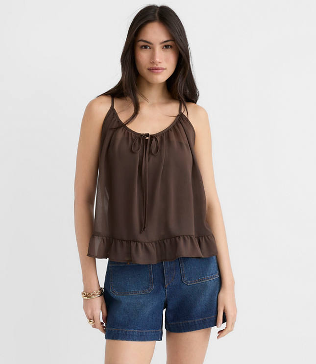 Petite Keyhole Ruffle Hem Cami