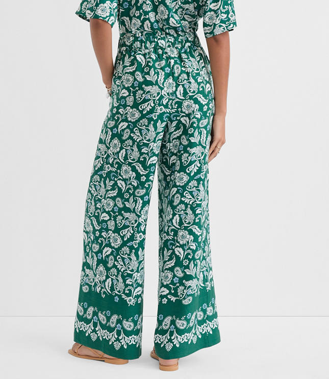 Petite Fluid Pull On Wide Leg Pants Floral Twill