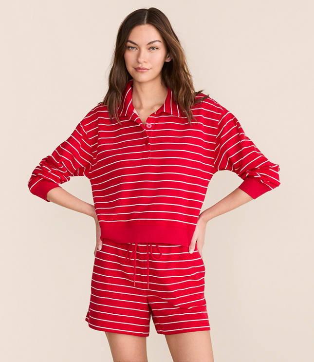 Lou & Grey Striped Terrysoft Polo Top carousel Product Image 1
