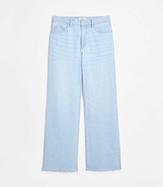 Rivete Petite Fresh Cut Mid Rise Wide Leg Jeans in Wave Wash