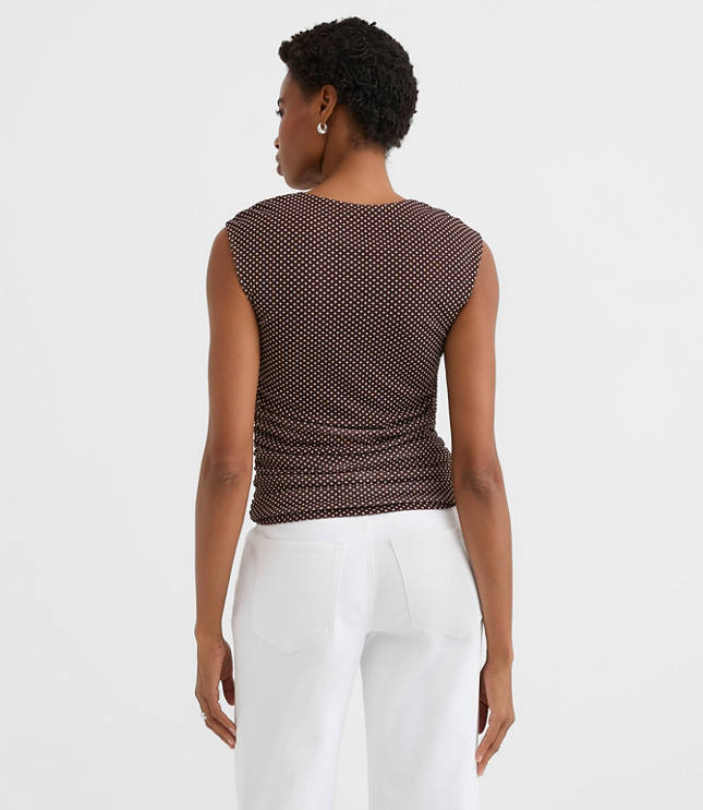 Pindot Mesh Ruched Square Neck Top