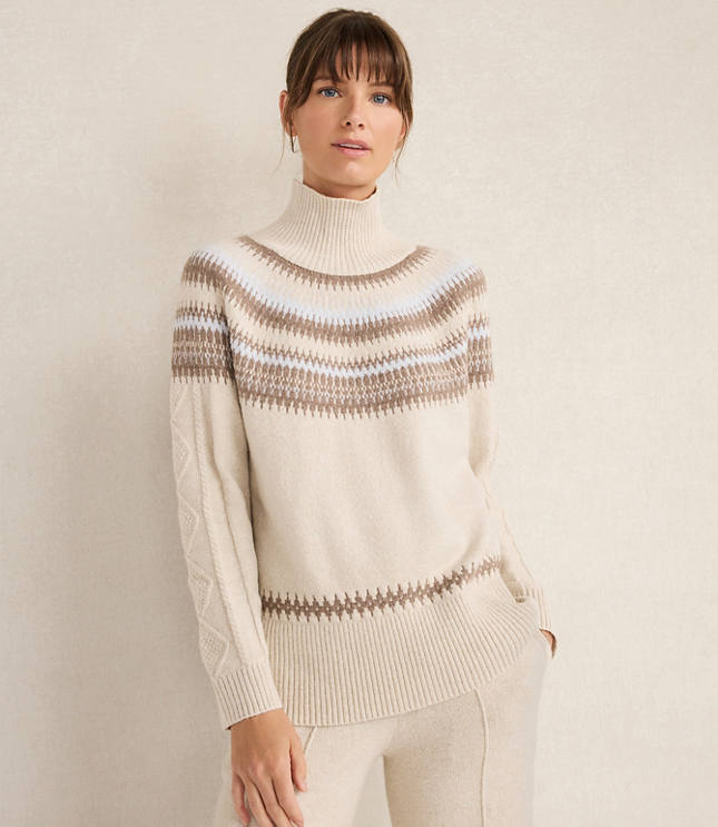 Haven Well Within Organic Cotton Blend Fair Isle Cable Mock Neck Sweater