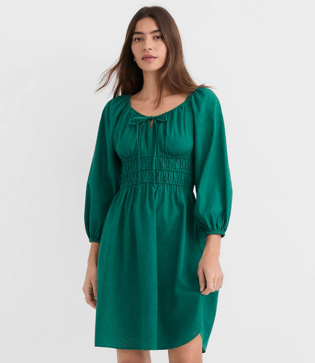 Petite Linen Cotton Smocked Mini Dress