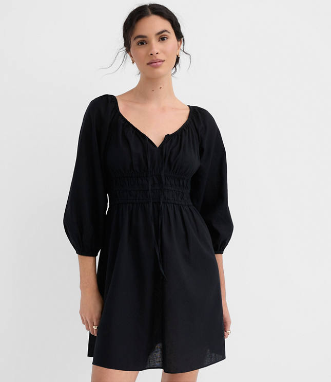 Petite Linen Cotton Smocked Mini Dress