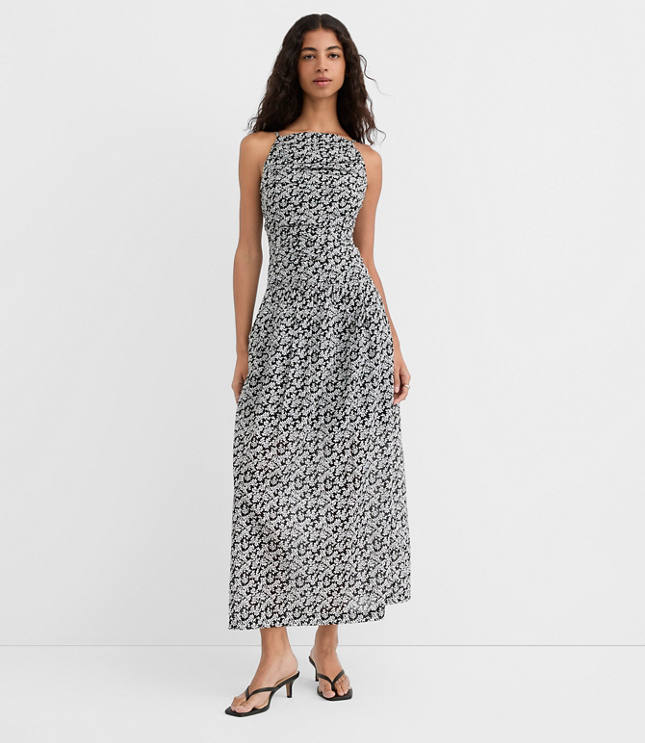 Petite Floral Ruched Apron Neck Midi Dress