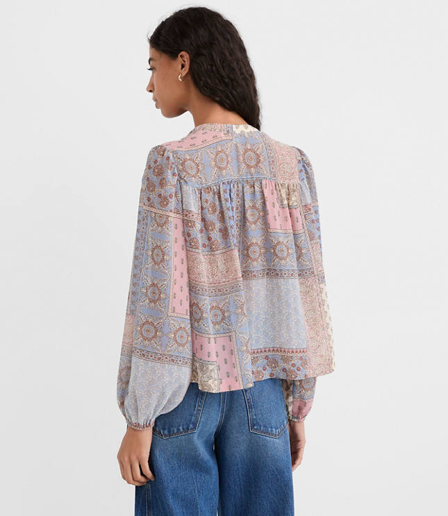 Petite Patchwork Split Neck Blouse