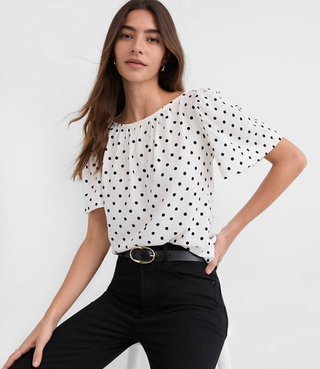 Dotted Flutter Sleeve Boatneck Top