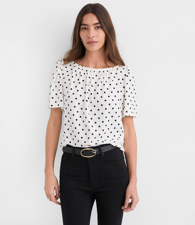Dotted Flutter Sleeve Boatneck Top