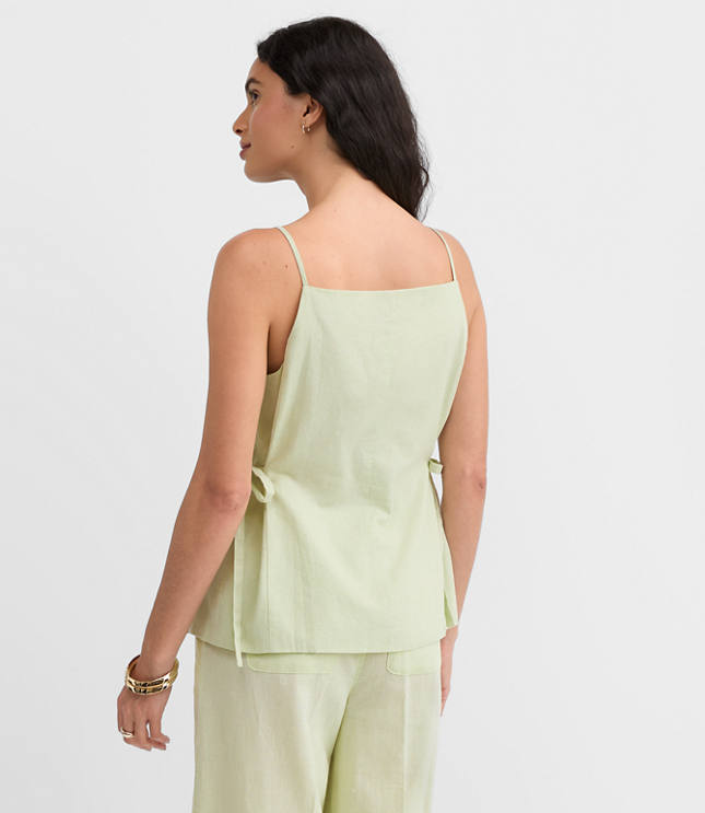 Petite Side Tie Linen Cotton Strappy Vest Top