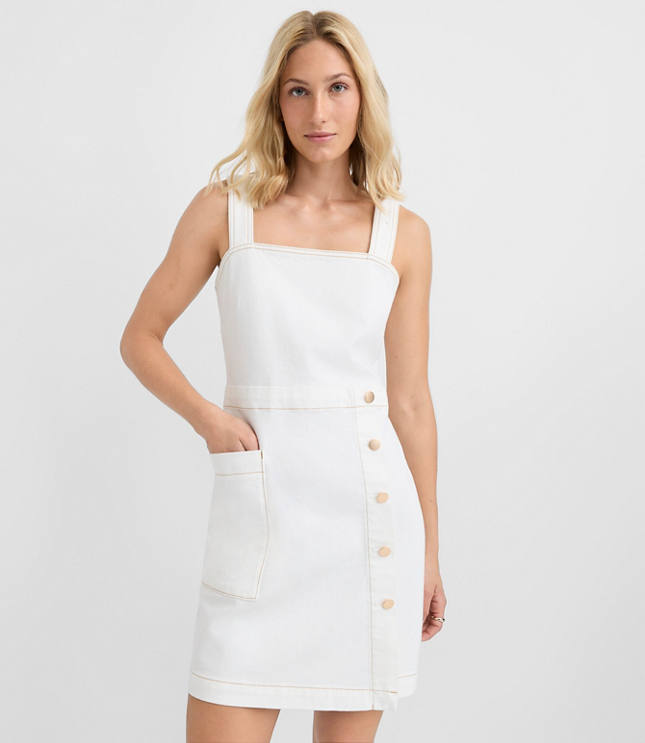 Petite Topstitched Denim Pocket Mini Wrap Dress carousel Product Image 3