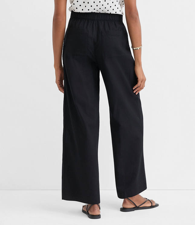 Petite Linen Cotton Pull On Wide Leg Pants