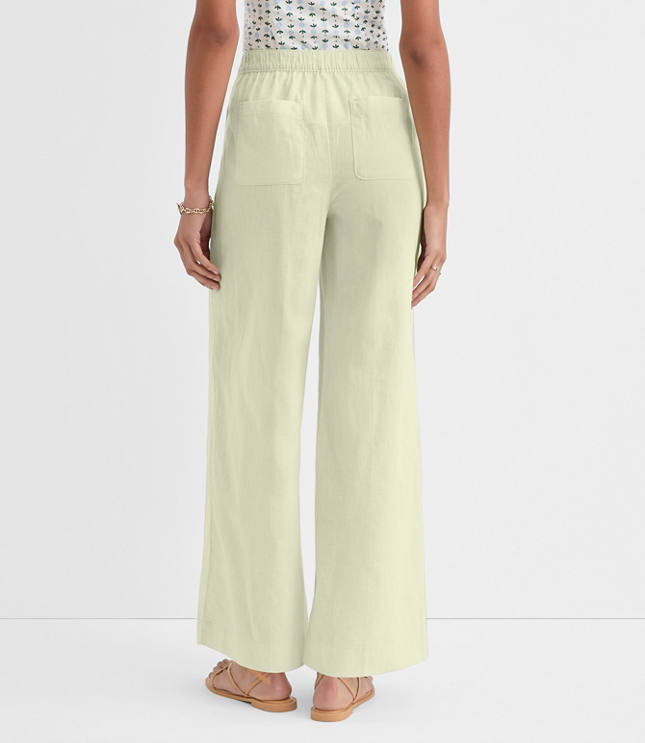 Petite Linen Cotton Pull On Wide Leg Pants