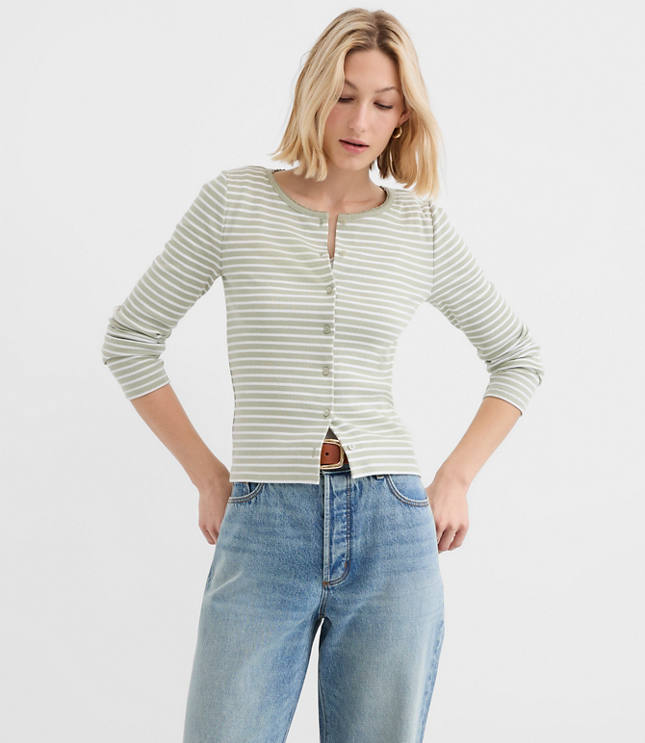 Striped Scalloped Ribbed Cardigan