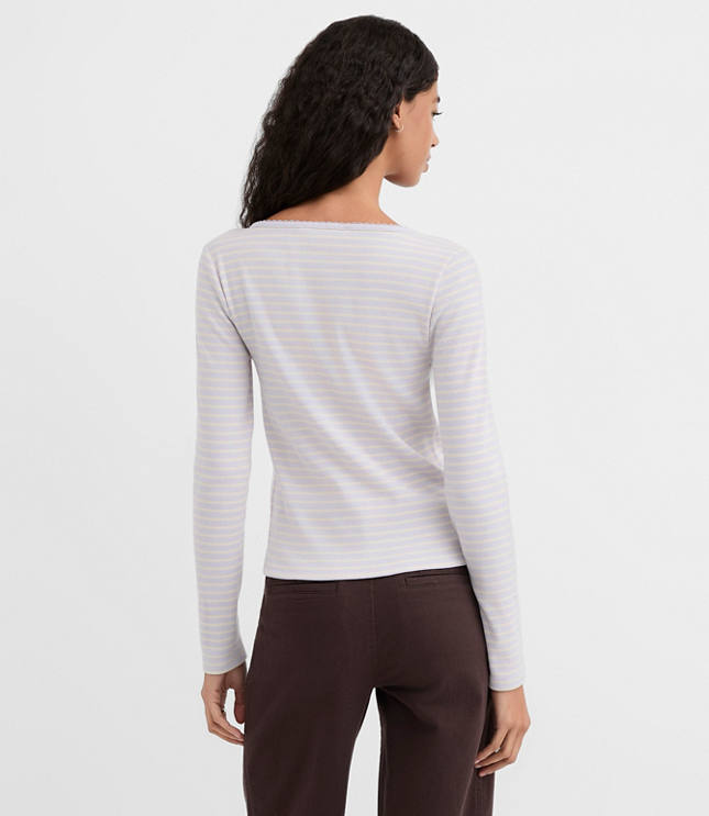 Striped Scalloped Ribbed Cardigan