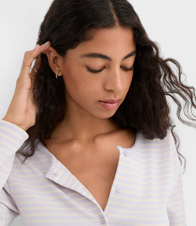 Striped Scalloped Ribbed Cardigan