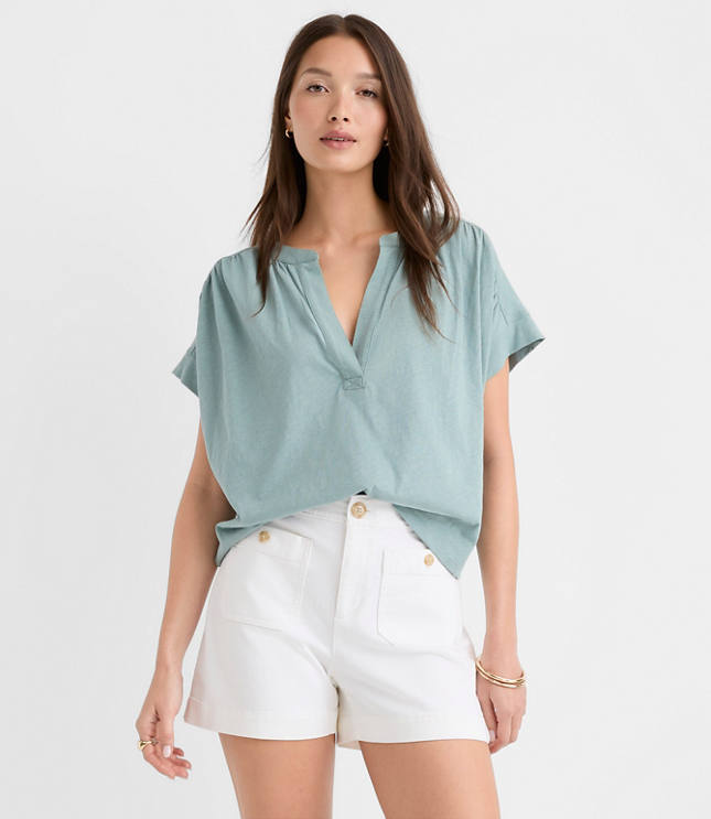 Split Neck Mixed Media Top