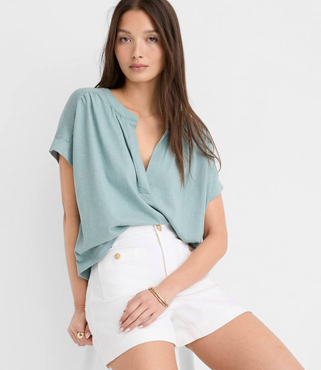 Split Neck Mixed Media Top