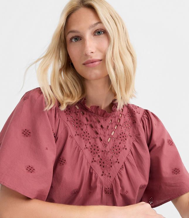 Petite Eyelet Flutter Sleeve Blouse
