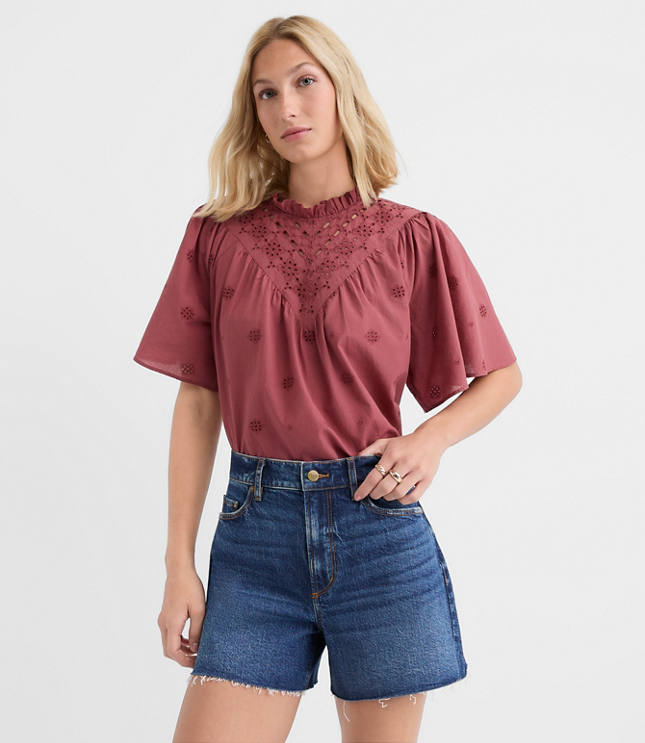 Petite Eyelet Flutter Sleeve Blouse