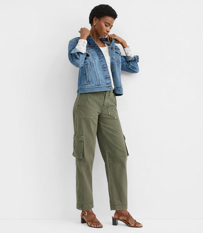 Petite Cargo Barrel Pants in Twill