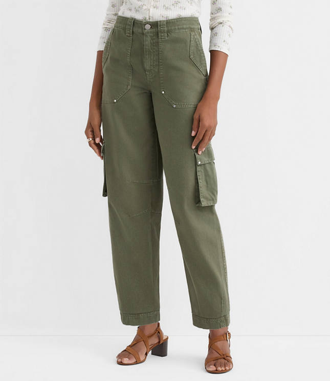 Petite Cargo Barrel Pants in Twill