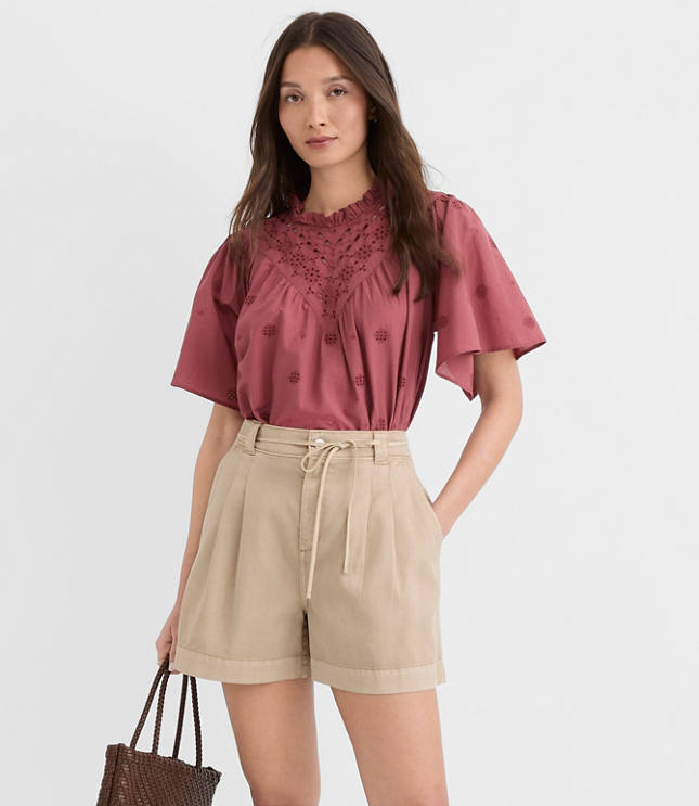 Petite Tie Waist Pleated Shorts