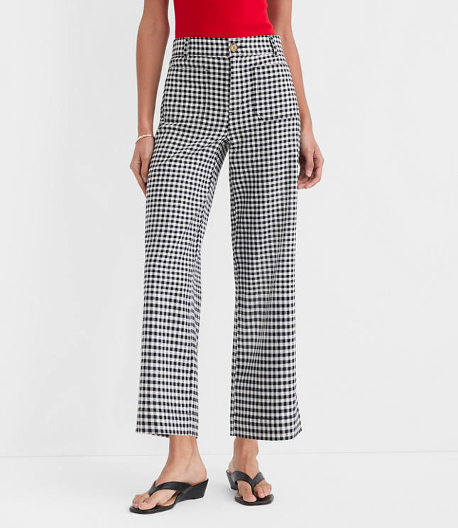 Palmer Wide Leg Crop Pants in Gingham Cotton Linen