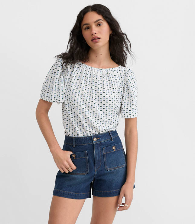 Floral Flutter Sleeve Boatneck Top