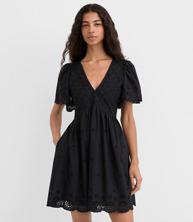 Petite Eyelet Flutter Sleeve Mini Pocket Dress