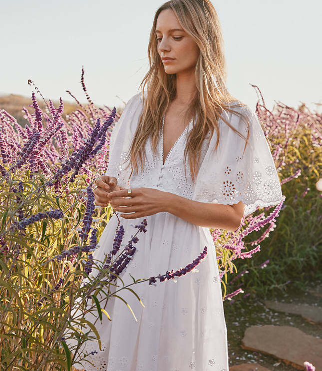 Petite Eyelet Flutter Sleeve Mini Pocket Dress