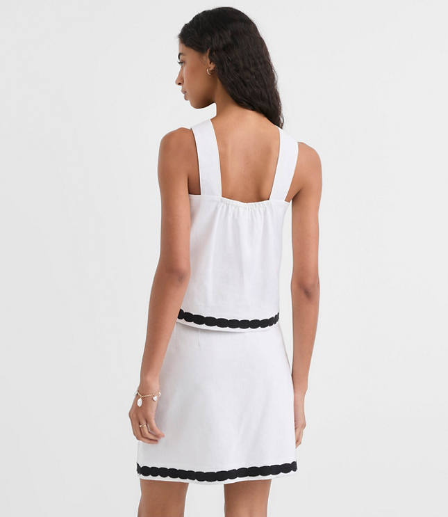 Petite Scalloped Linen Cotton Square Neck Shell