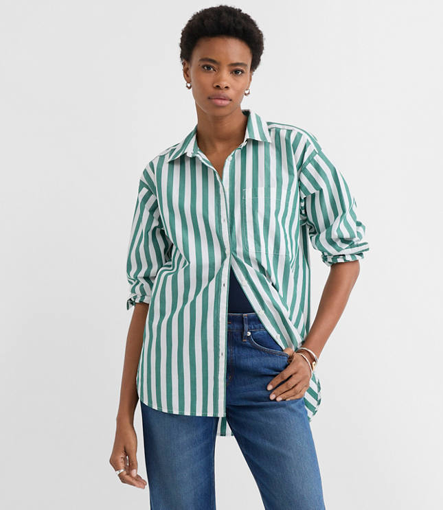 Petite Striped Poplin Everyday Oversized Pocket Shirt