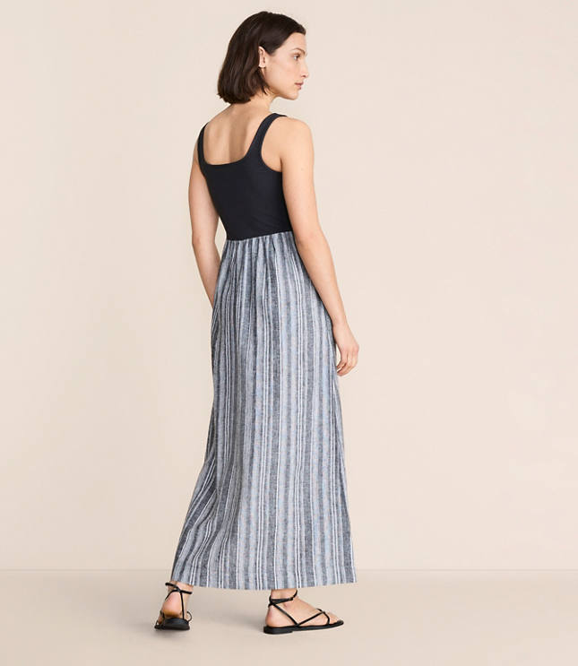 Lou & Grey Striped Square Neck Mixed Media Maxi Pocket Dress