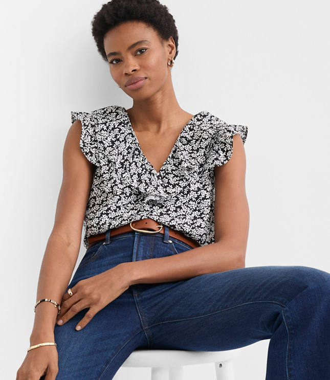 Petite Floral Ruffle V-Neck Top
