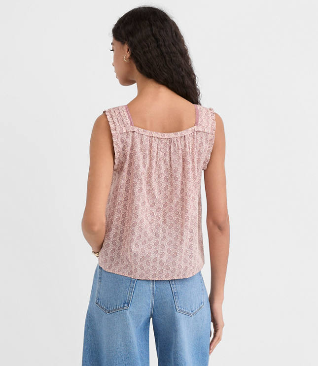 Petite Paisley Pintucked Square Neck Blouse