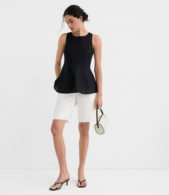 Petite Linen Cotton Peplum Top