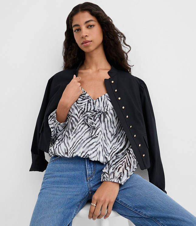 Zebra Print Ruffle Bubble Blouse