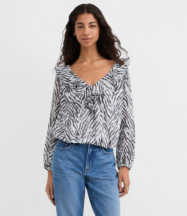Zebra Print Ruffle Bubble Blouse