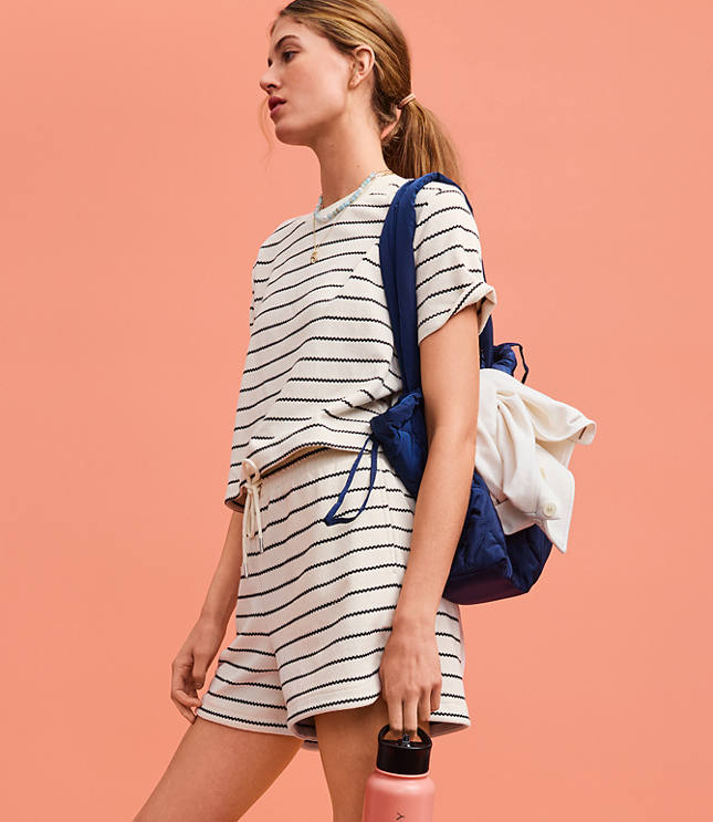 Petite Lou & Grey Striped Jacquard Rounded Hem Shorts