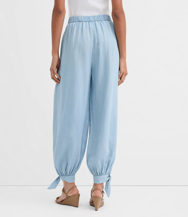 Petite Tie Cuff Harem Pants in Chambray