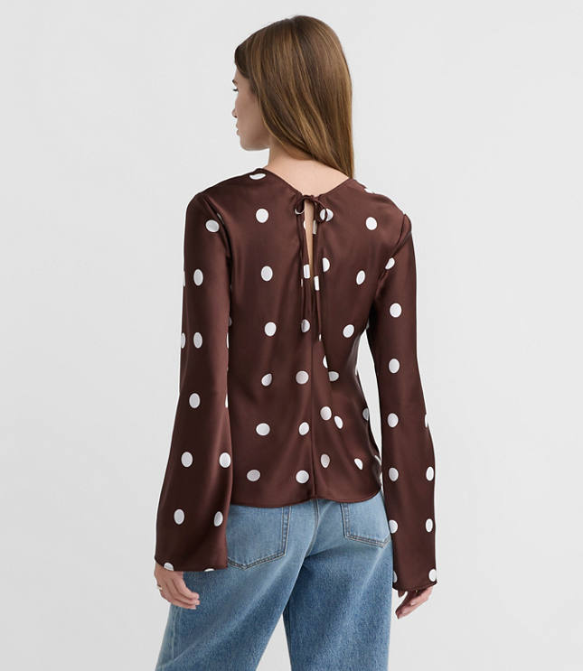 Petite Dotted Satin Bell Sleeve Top