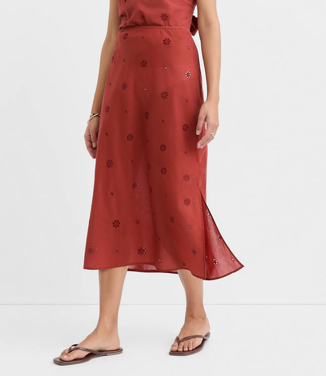 LOFT Beach Eyelet Midi Skirt