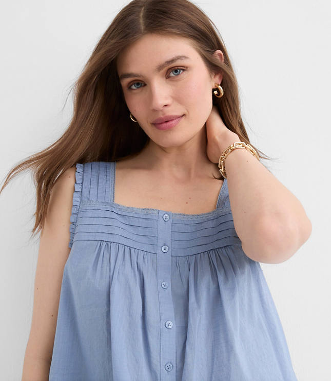 Petite Pintucked Square Neck Blouse