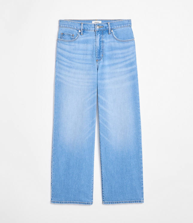 Rivete Petite High Rise Wide Leg Crop Jeans in Bright Medium Stonewash