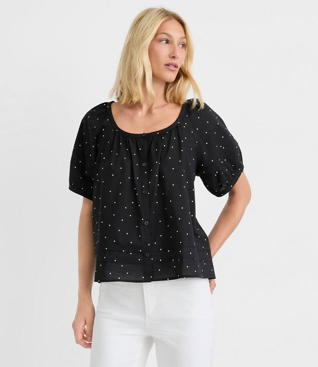 Dotted Pintucked Puff Sleeve Blouse