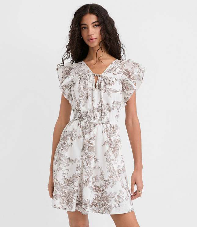Petite Floral Toile Flutter Mini Pocket Dress