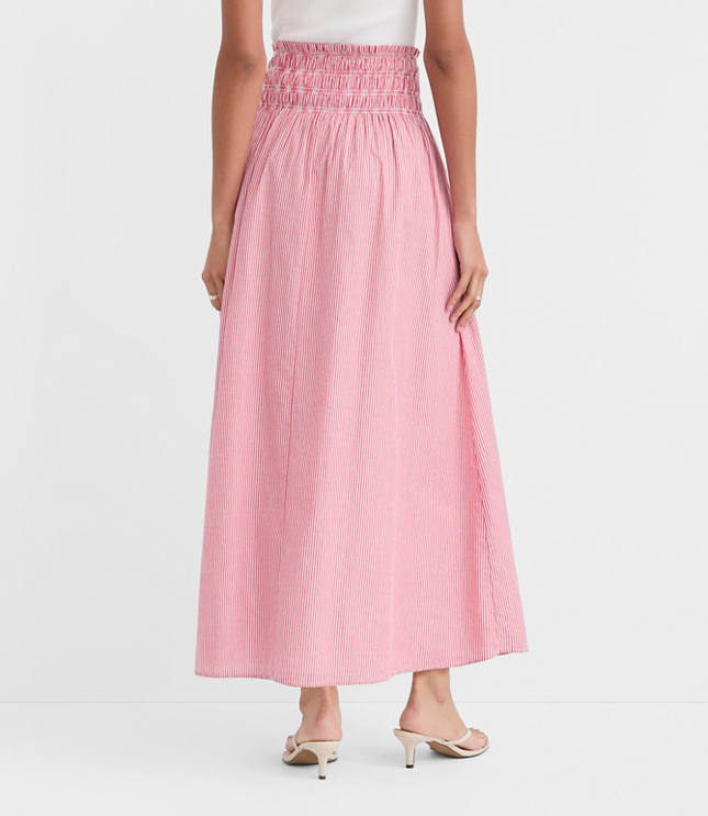Striped Smocked Midi Skirt
