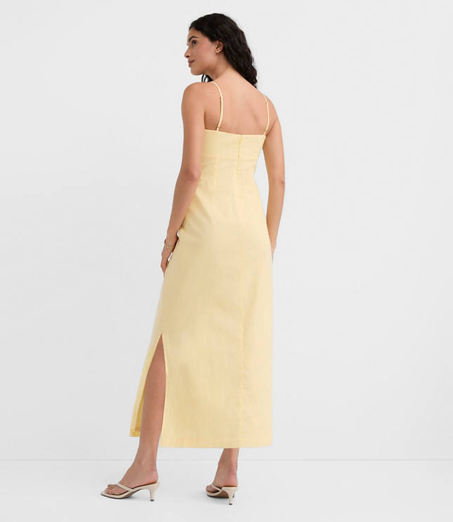 Petite Sun Palm Linen Cotton Cutout Twist Midi Dress