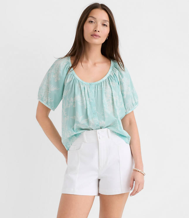 Petite Floral Toile Puff Sleeve Blouse